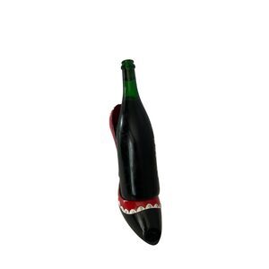 VTG High Heel Wine Bottle Holder Bejeweled Red Black Resin Stiletto